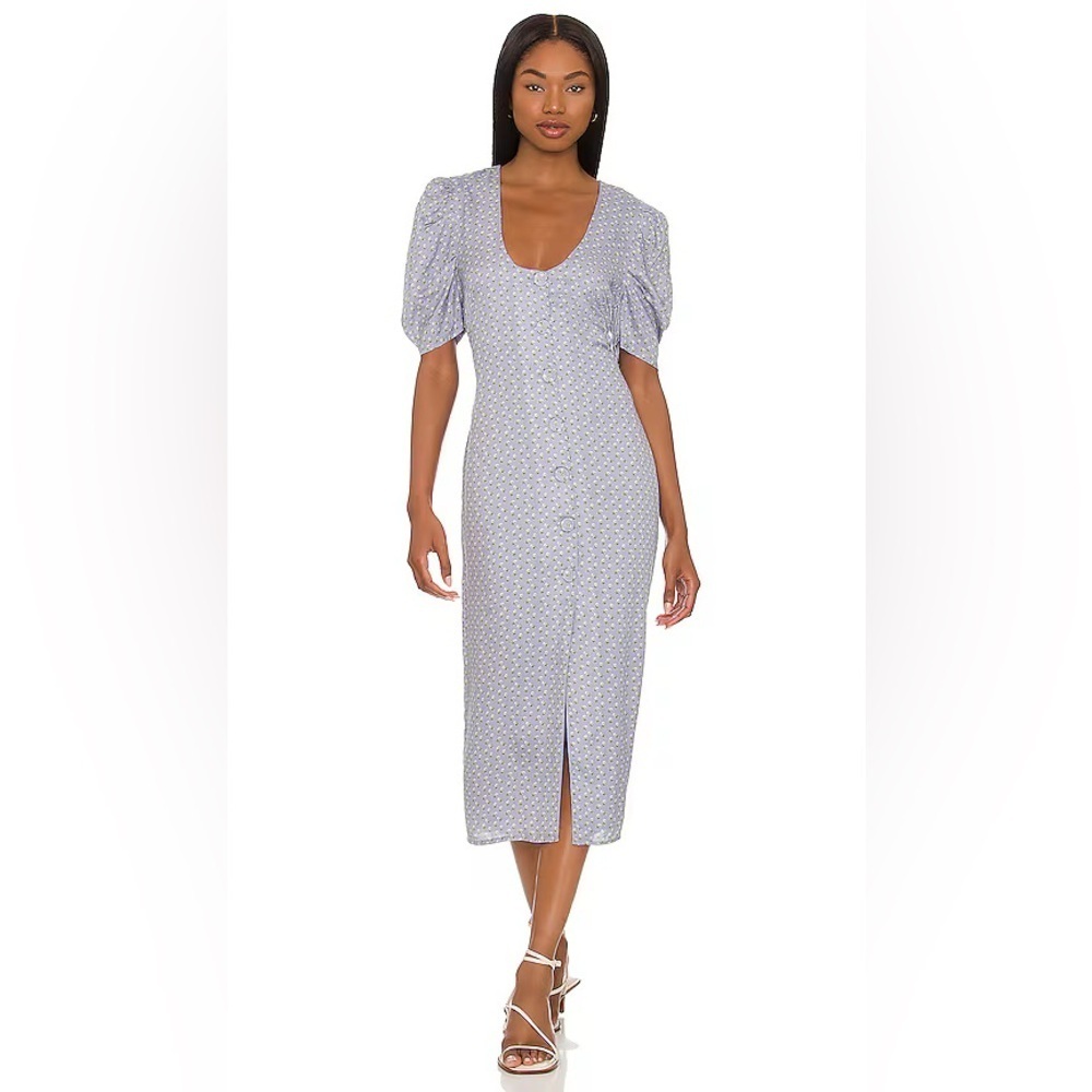 REVOLVE Lavender Floral Puff-Sleeve Midi Dress